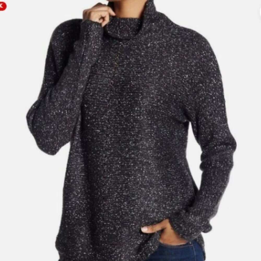 Velvet by Graham & Spencer Gray Pointelle Funnel Neck Pullover Sweater Size XS